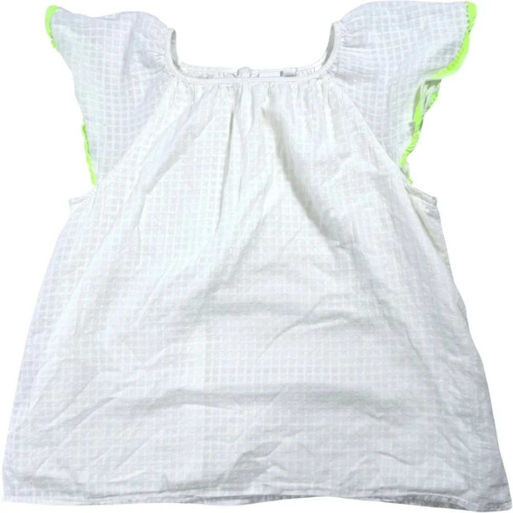 Gap Kids Girls XXL 16 White Seersucker Flutter Sleeve Neon Pom Pom Trim Top